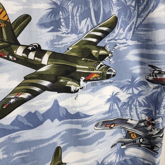 KALAHEO Airplane Fighter Bomber Hawaiian Shirt Short Sleeve Button Down Size 2XL - Picture 7 of 16